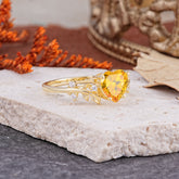 Nature Inspired 4 Prong Heart Shaped Citrine Wedding Ring